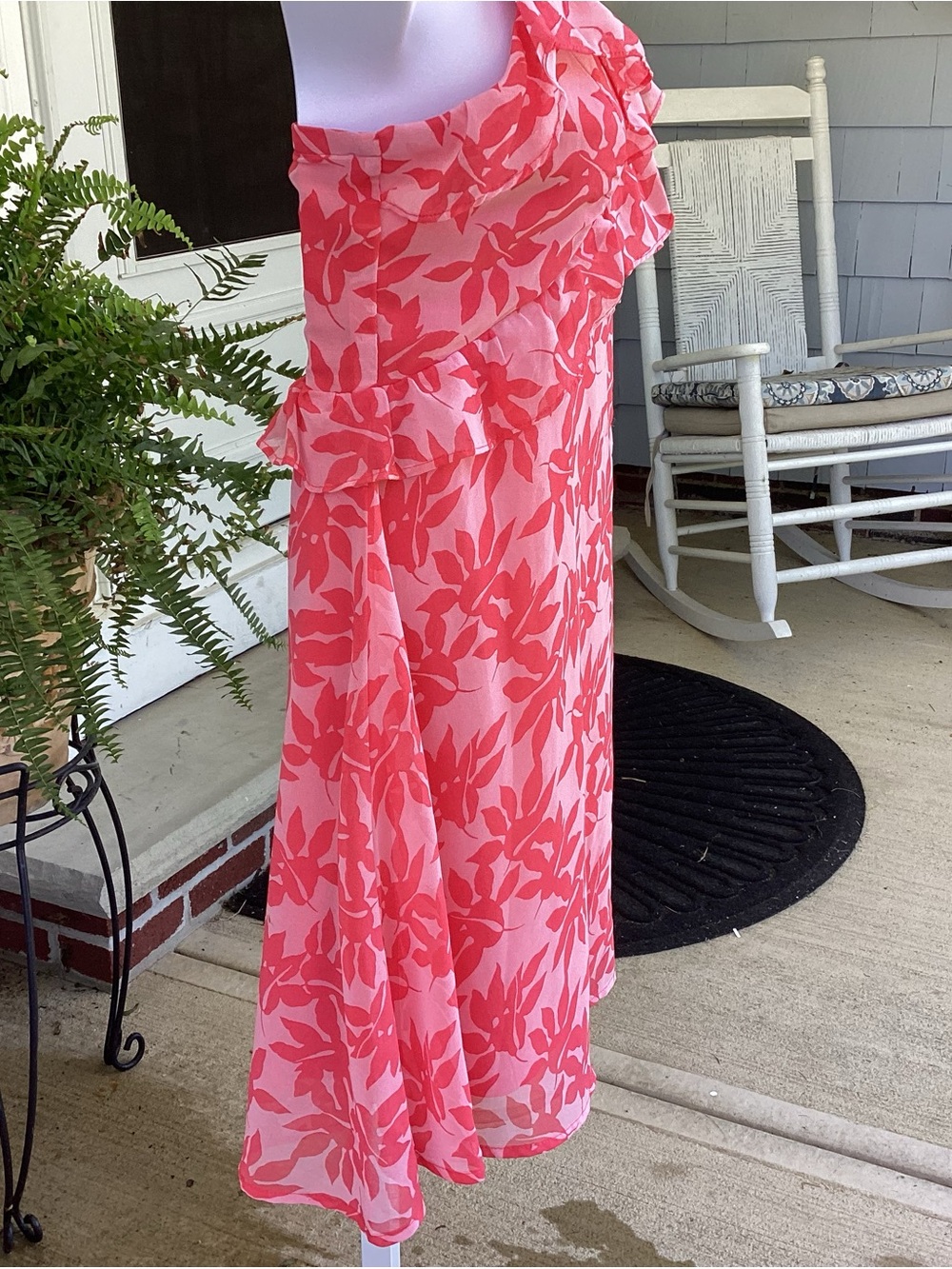 Francesca’s Miami Pink and Coral Floral Ruffle Slip Dress LNWOT Size L - Picture 7 of 15
